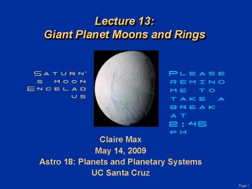 Lecture 13: Giant Planet Moons and Rings