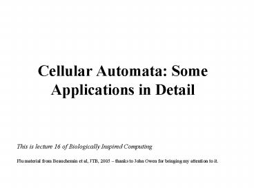 Cellular Automata: Some Applications in Detail
