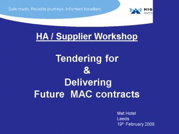HA Supplier Workshop