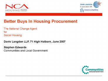 Better Buys In Housing Procurement