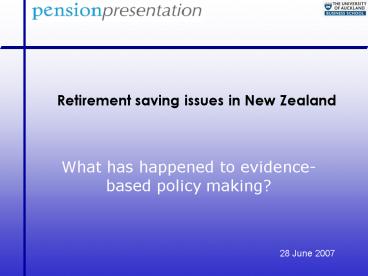 Retirement saving issues in New Zealand