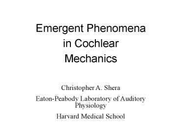 Emergent Phenomena in Cochlear Mechanics