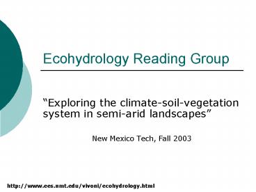 Ecohydrology Reading Group
