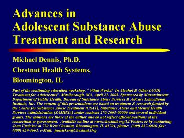 Advances in Adolescent Substance Abuse Treatment and Research