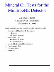 Mineral Oil Tests for the MiniBooNE Detector