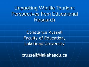 Unpacking Wildlife Tourism: Perspectives from Educational Research