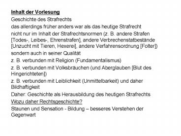 Inhalt der Vorlesung