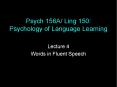 Psych 156A/ Ling 150: Psychology of Language Learning PowerPoint PPT Presentation