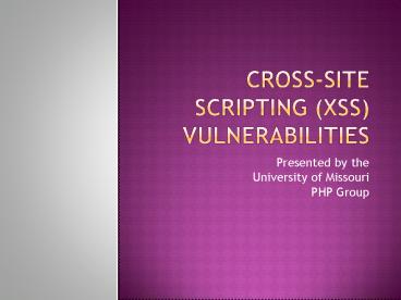 CrossSite Scripting XSS Vulnerabilities