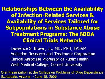 Relationships Between the Availability of InfectionRelated Services
