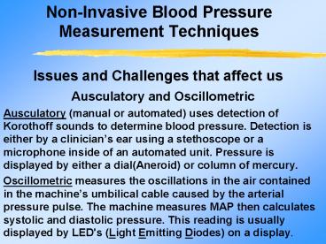 NonInvasive Blood Pressure Measurement Techniques