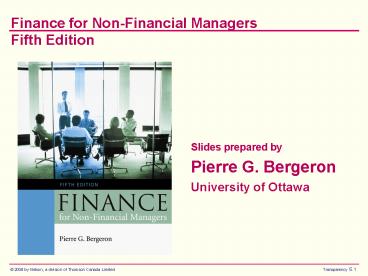 Finance for NonFinancial Managers Fifth Edition