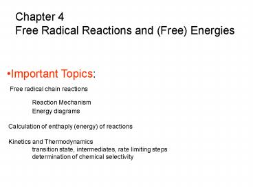 Chapter 4 Free Radical Reactions and Free Energies