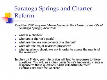 Saratoga Springs and Charter Reform