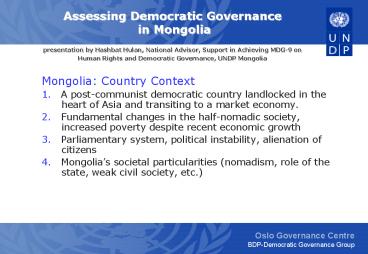 Mongolia: Country Context