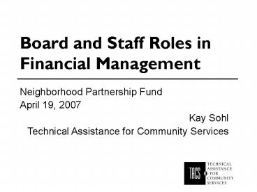 Board and Staff Roles in Financial Management