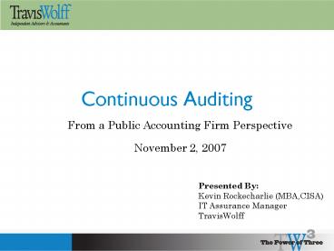 Continuous Auditing
