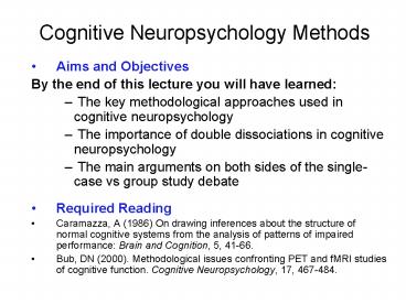 Cognitive Neuropsychology Methods
