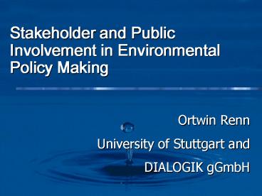 Stakeholder and Public Involvement in Environmental Policy Making