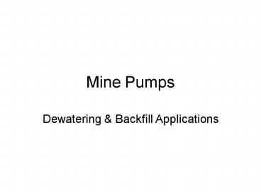 Mine Pumps