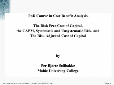 PhD Course in Cost Benefit Analysis