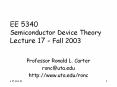 EE 5340 Semiconductor Device Theory Lecture 17 Fall 2003 PowerPoint PPT Presentation