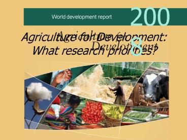 Agriculture, Propoor Growth and Rural Development