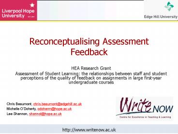 Reconceptualising Assessment Feedback