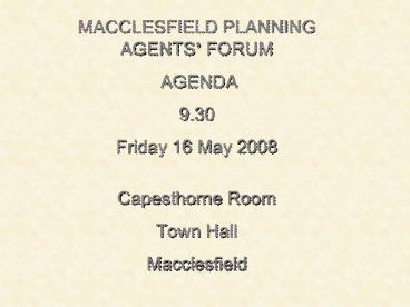 MACCLESFIELD PLANNING AGENTS FORUM