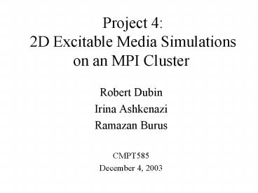 Project 4: 2D Excitable Media Simulations on an MPI Cluster