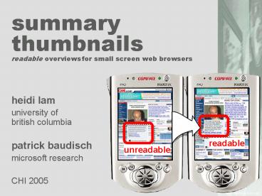 summary thumbnails readable overviews for small screen webbrowsers