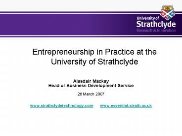 Entrepreneurship in Practice at the University of Strathclyde