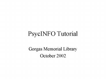 PsycINFO Tutorial