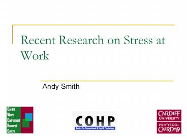 Recent Research on Stress at Work