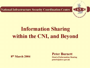 Information Sharing within the CNI, and Beyond