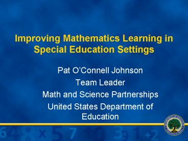 Improving Mathematics Learning in Special Education Settings