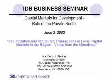 IDB BUSINESS SEMINAR