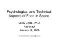 Psychological and Technical Aspects of Food in Space PowerPoint PPT Presentation