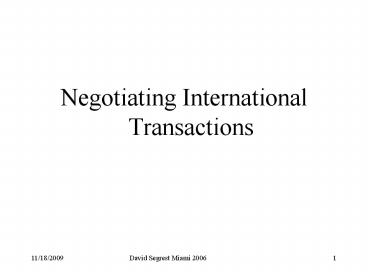 Negotiating International Transactions