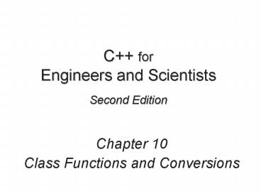 C for Engineers and Scientists Second Edition