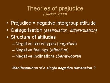 Theories of prejudice Duckitt, 2003