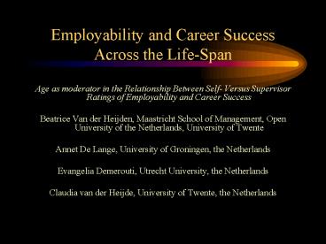 Employability and Career Success Across the LifeSpan