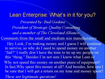 Lean Enterprise: Whats in it for you