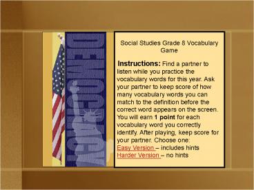 Social Studies Grade 8 Vocabulary Game