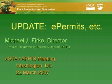 UPDATE: ePermits, etc'