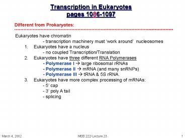 Transcription in Eukaryotes pages 10861097