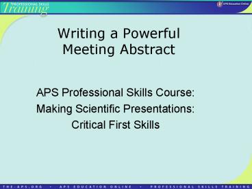 Writing a Powerful Meeting Abstract