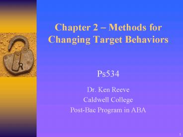 Chapter 2 Methods for Changing Target Behaviors
