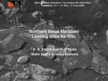 Northern Sinus Meridiani Landing Sites for MSL
