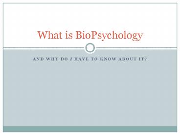 And why do I have to know about it